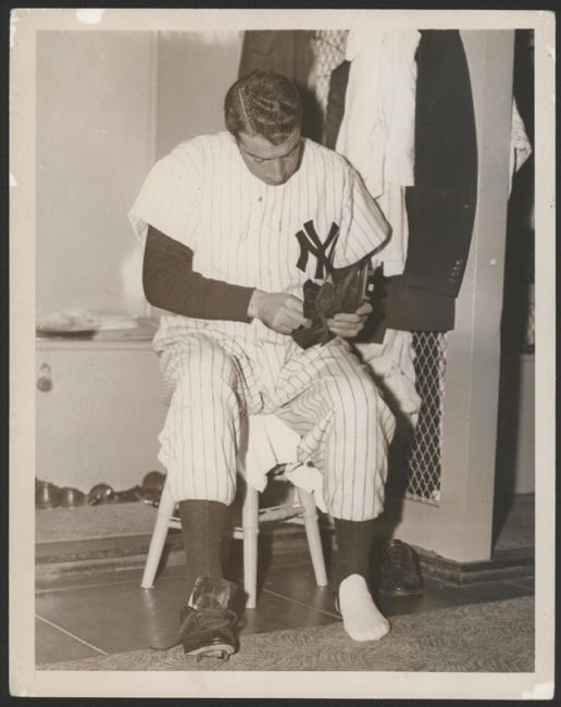 WP 1948 Joe DiMaggio at Locker.jpg